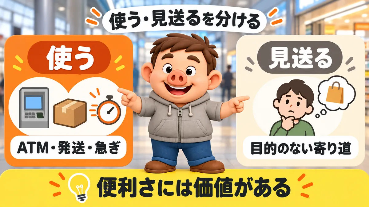 ATMや発送、急ぎではコンビニを使い、目的のない寄り道は見送る使い分け