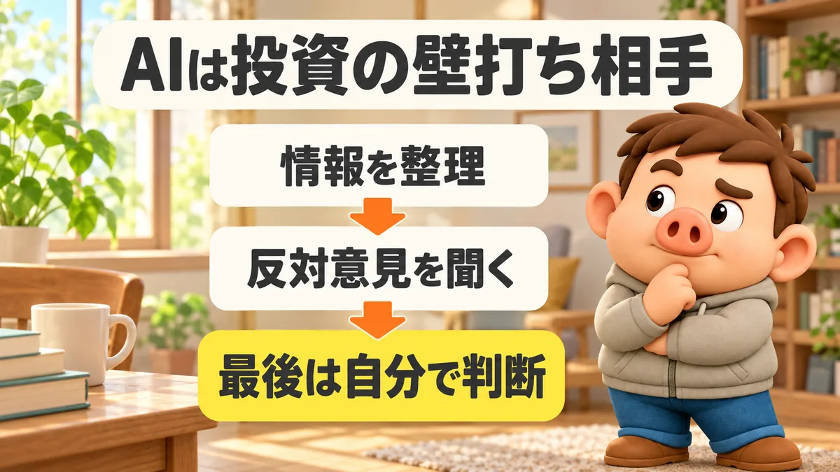 AIで情報を整理し、反対意見を聞いたうえで、最後は自分で投資判断する3段階の流れ