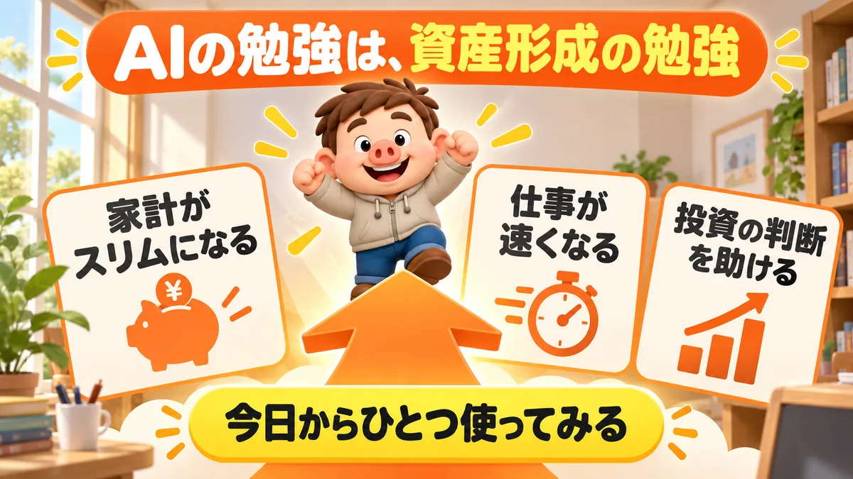 AIが家計をスリムにし、仕事を速くし、投資判断を助けるため、今日からひとつ使ってみることを勧めるまとめ図