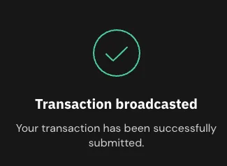 ウォレットからLendeeへのBTC送金手続きが完了した画面