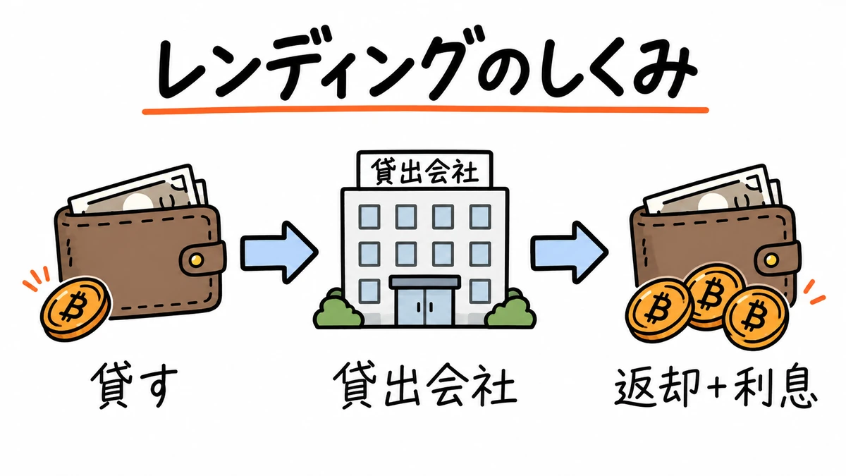 仮想通貨を貸出会社へ貸し、返却と利息を受け取るレンディングの基本的な仕組み