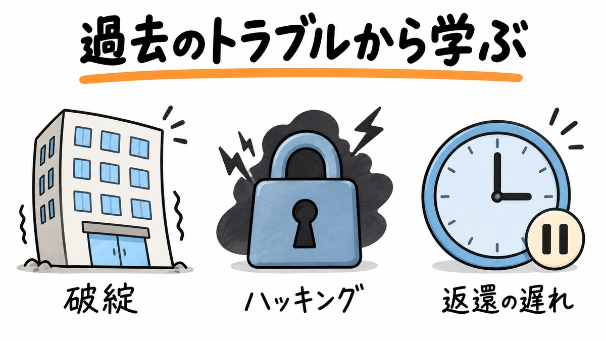 破綻・ハッキング・返還の遅れを示したレンディングの過去のトラブル